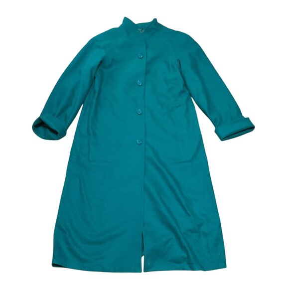 Vtg Samuel Martin Pure Wool Coat Kelly Green Sz 10 Long Length Button-Up Womens - Picture 1 of 4